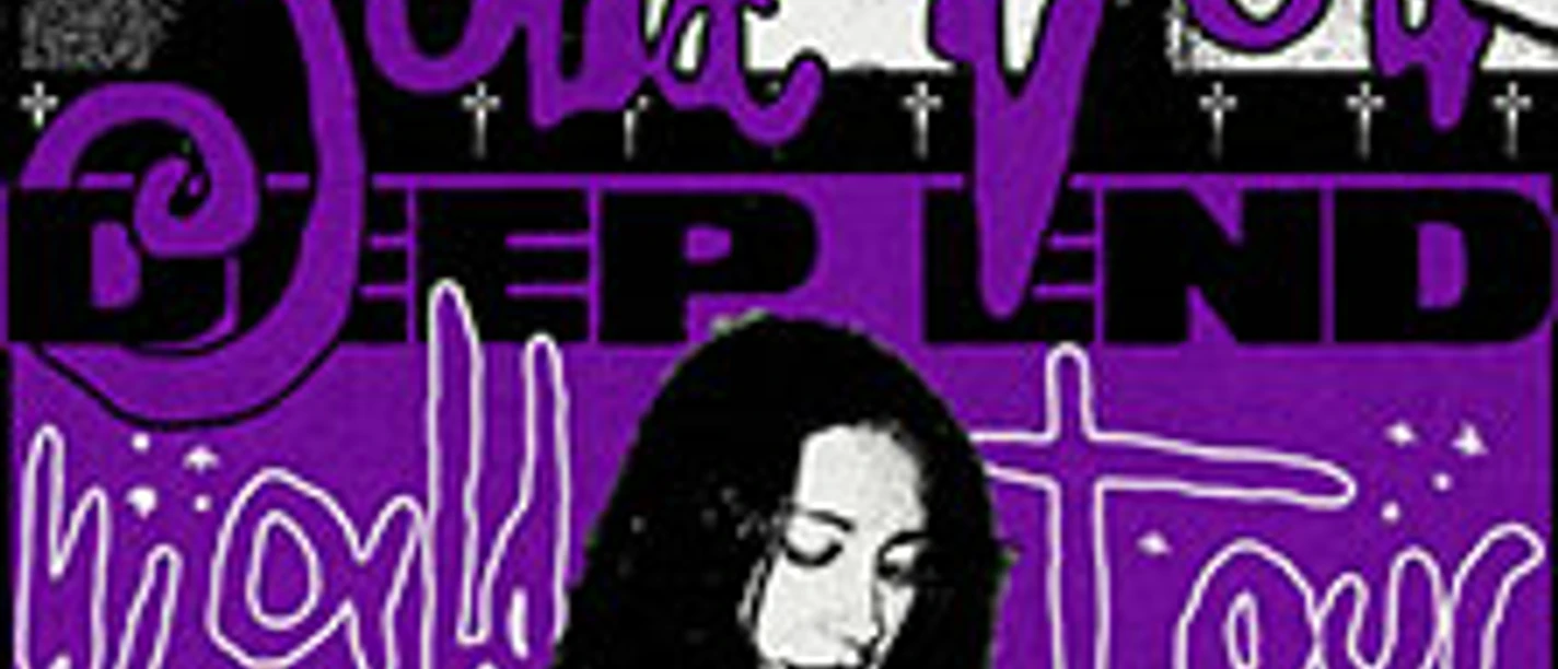 Plakat mit großem violettem Schriftzug Julia Wolf Deep End World Tour 2026 und Porträtfoto