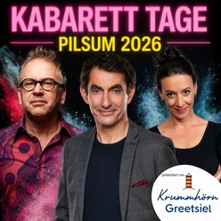 Plakat Kabarett Tage Pilsum 2026 Plakat für die Kabarett Tage Pilsum 2026 mit drei Künstlern vor buntem Hintergrund.