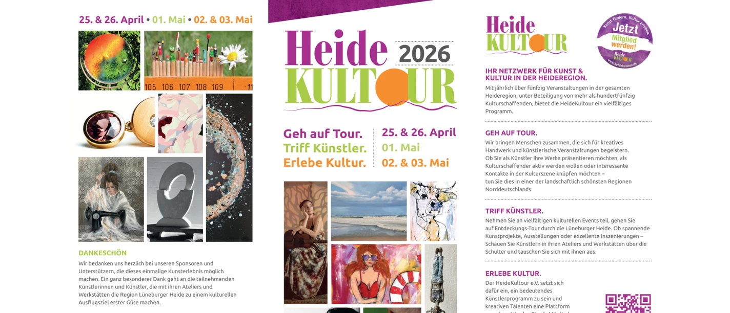 heidekultour-2026.jpg Flyer der HeideKultour 2026 mit Infos zu Kunst, Kultur und Terminen im April und Mai.