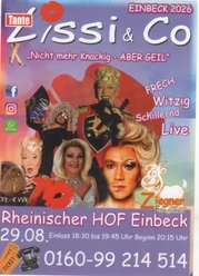Flyer Einbeck.jpg Bunter Flyer für die Travestieshow Tante Lissi & Co mit glamourösen Dragqueens.