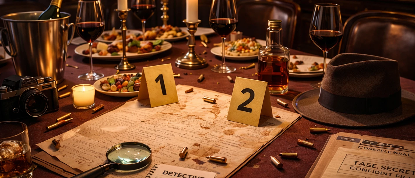 Krimi-Dinner | Beispielbild, KI-generiert Beispiel für ein Krimi-Dinner