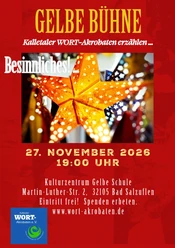 Rotes Veranstaltungsplakat der Gelben Bühne mit leuchtendem Stern und Termin 27. November 2026