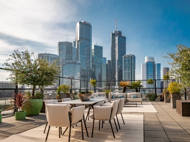 Sofitel Frankfurt Opera - Roof terrace Rooftop terrace overlooking Frankfurt skyline and towers