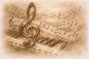 Music | sample image Notenschlüssel und Klavier