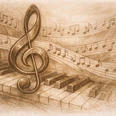 Musik | Beispielbild Notenschlüssel und Klavier