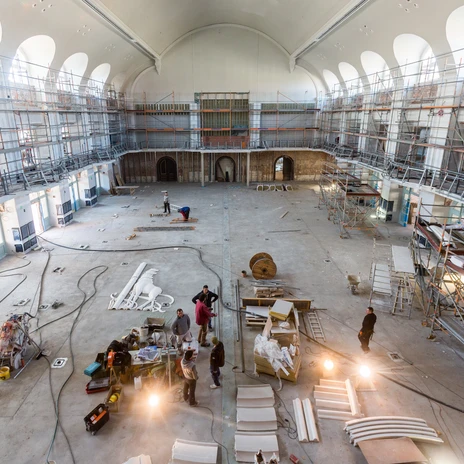 Großer Saal at KONGRESSHALLE am Zoo Leipzig during construction | Leipzig Convention Bureau Großer Saal at KONGRESSHALLE am Zoo Leipzig as a construction site – presented by Leipzig Convention Bureau