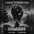 Poster mit riesiger Kreatur vor Wald, bewaffnete Figur im Vordergrund und Konzertdaten.