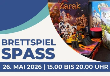 Brettspielspaß für Kids und Teens Plakat für den Brettspielspaß am 26. Mai 2026 mit bunten Spielen, die Abenteuer wecken.