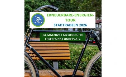 Fahrradaktionstag (1290 x 790 px) (9).jpg Fahrrad vor Holzbank. Du bist zur Erneuerbare-Energien-Tour am 23. Mai eingeladen.
