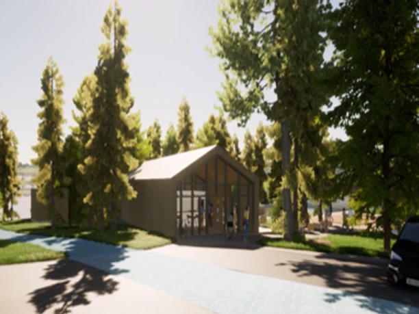 Visualisation de la piscine en forêt de Reckingen Vue de l'accès