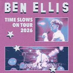 Konzertplakat mit Aufschrift Ben Ellis und zwei Bühnenfotos in bunter Lichtstimmung.