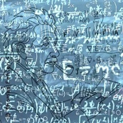 Skizze einer Person vor vielen mathematischen Formeln