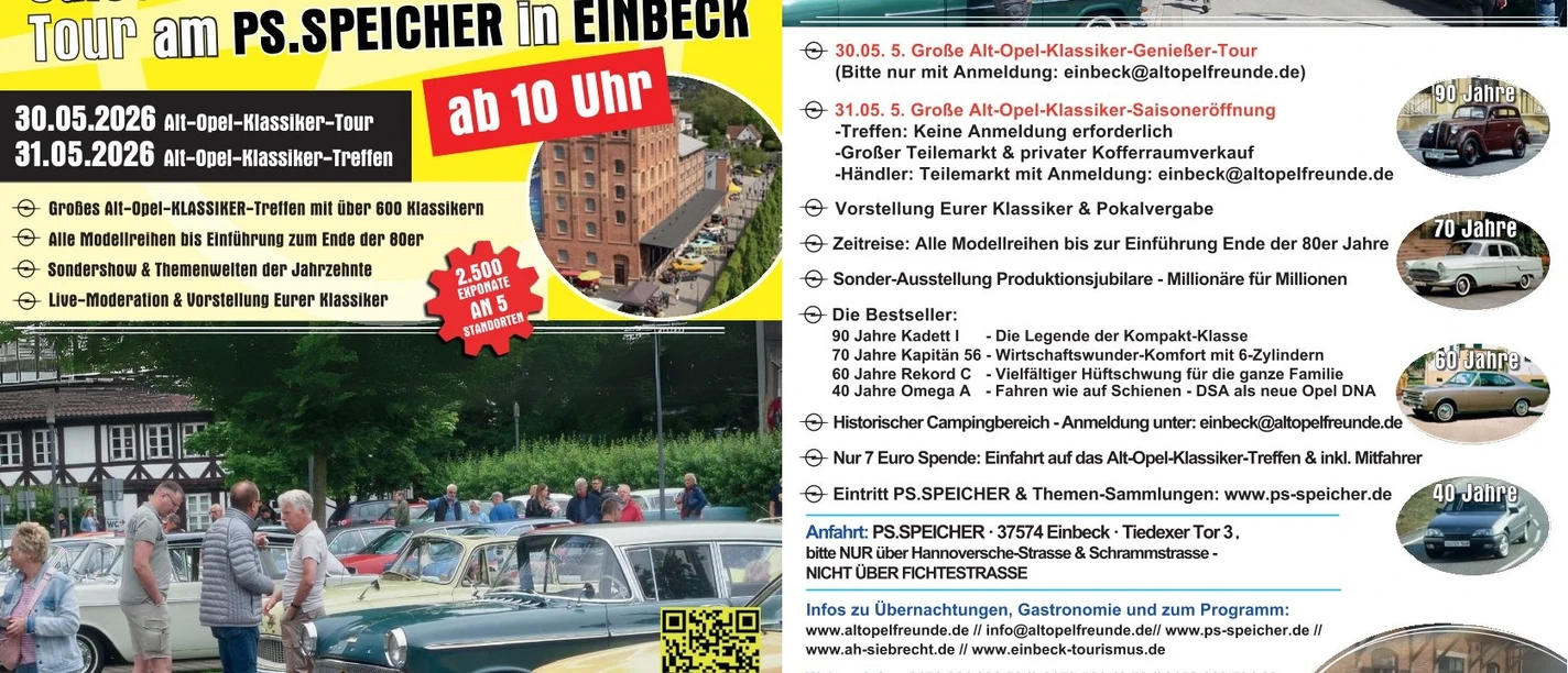 Alt-Opel-Treffen Einbeck2026.jpg Veranstaltungsflyer zum 5. Alt-Opel-Klassikertreffen 2026 in Einbeck mit Oldtimern.