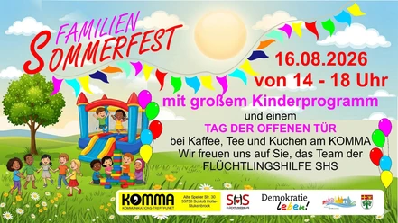 1000229147.jpg Plakat zum Familien-Sommerfest mit Hüpfburg, Kindern, Datum 16.08.2026 und Programmhinweisen