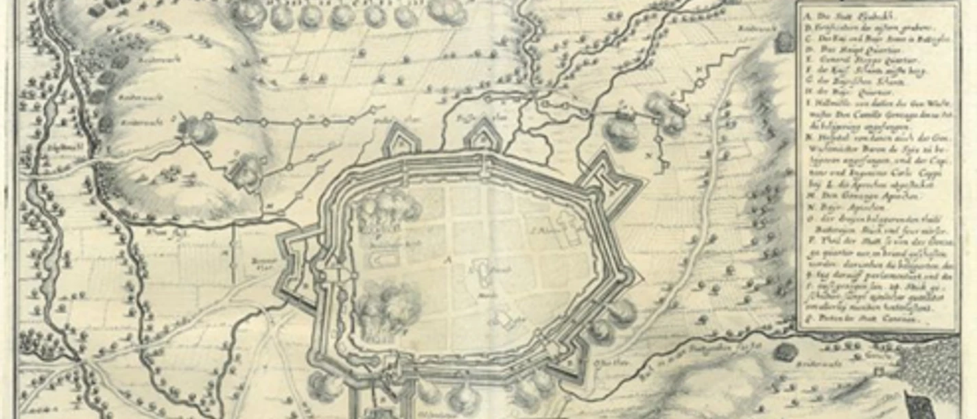 Merian.png Historischer Kupferstich der ummauerten Stadt Einbeck bei einer Belagerung.