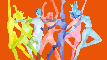 LOGOFrauenberatung_GT©FrauenberatungGTe.V..JPG Buntes Logo mit stilisierten Frauenfiguren in Bewegung vor orangem Hintergrund