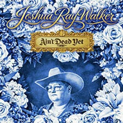 Blaues Albumcover mit floralen Mustern und gezeichneter Person mit Cowboyhut in der Mitte.