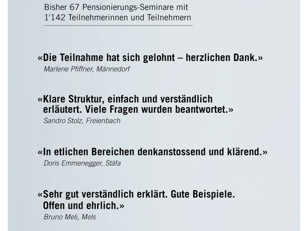 Rückmeldungen Teilnehmer Pensionierungs Seminar Dönni der Finanzbutler