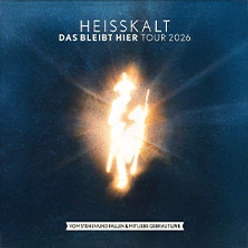 Leuchtende Silhouette auf dunklem Blau mit Schrift zur Heisskalt Tour 2026