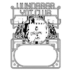 Schwarz-weißes Konzertplakat zu Vundabar & Yot Club mit stilisiertem Schlagzeug