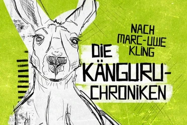 Zeichnung eines Kängurus vor grünem Hintergrund mit dem Schriftzug "Die Känguru-Chroniken".