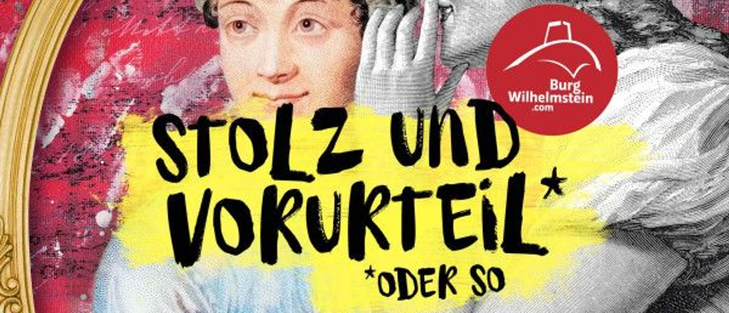 Stolz und Vorurteil (c) DAS DA THEATER.jpg Illustration antiker Frauen in Kleidern, die sich etwas ins Ohr flüstern.