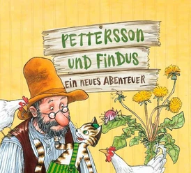 Pettersson und Findus_Ein neues Abenteur (c) DAS DA THEATER.jpg Illustration von Pettersson und Findus, die zusammen mit drei Hühnern an einem Tisch sitzen und malen.