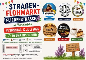 Straßenflohmarkt Fliederstraße.JPG Veranstaltungsplakat für den Straßenflohmarkt Fliederstraße am 12. Juli 2026 mit Programm.