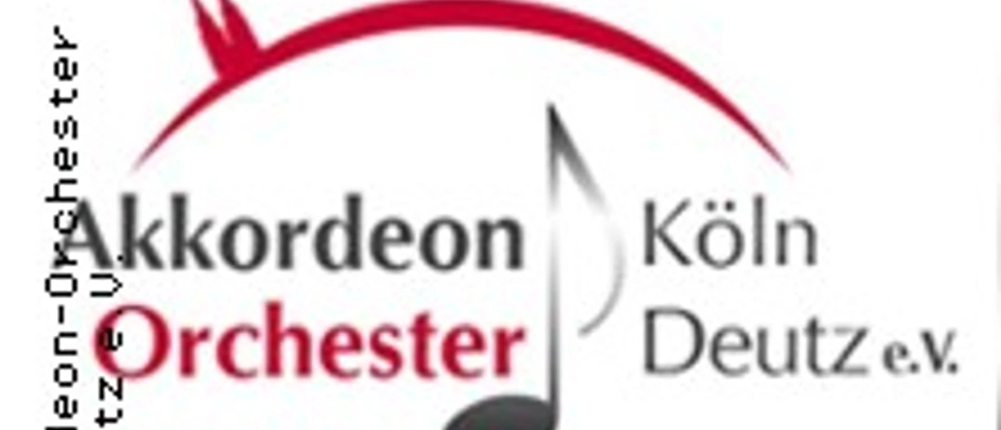 Logo des Akkordeon Orchesters Köln‑Deutz mit rotem Bogen und großer Notengrafik