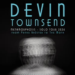 Konzertposter mit dem Schriftzug Devin Townsend über einem verwischten Porträtmotiv