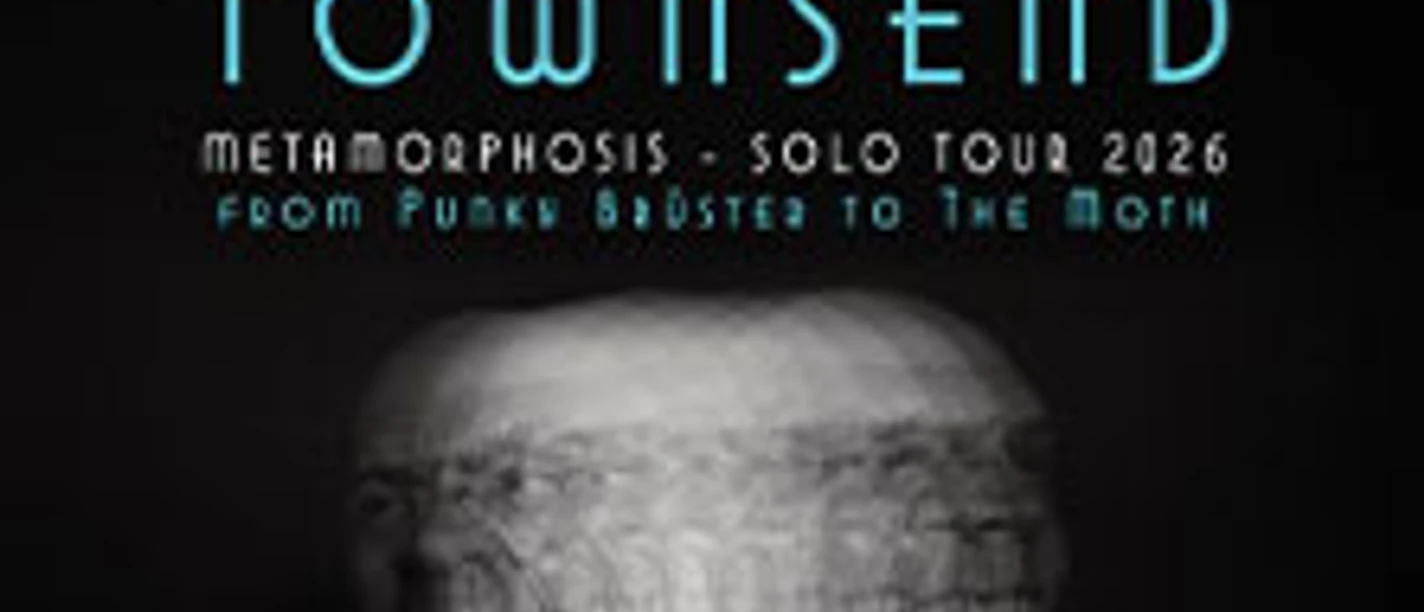 Konzertposter mit dem Schriftzug Devin Townsend über einem verwischten Porträtmotiv