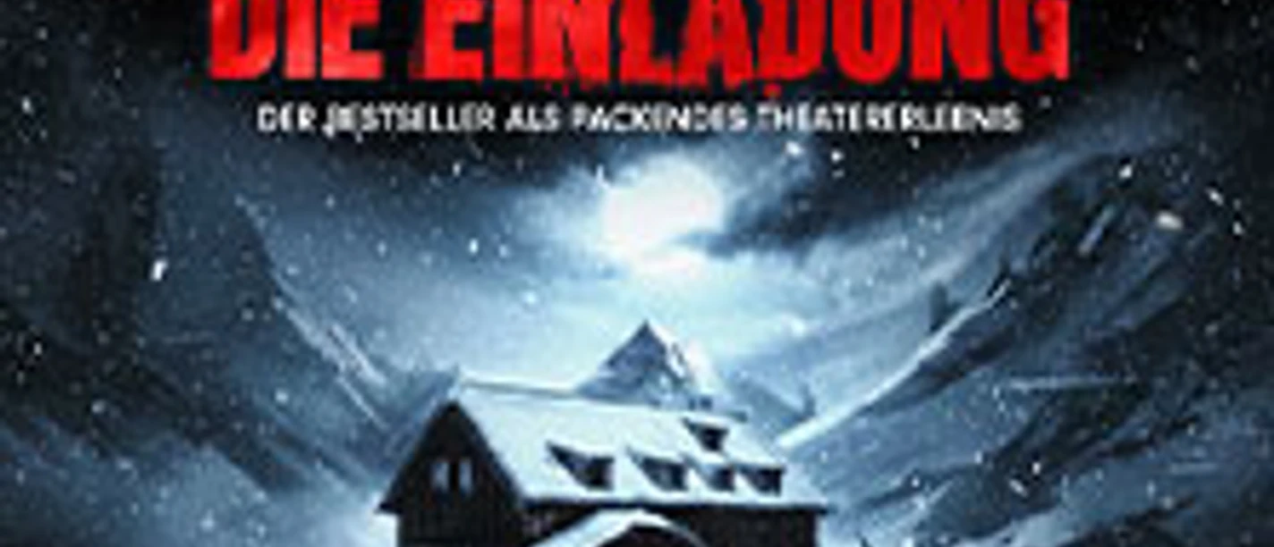 Verschneites Haus im Dunkeln mit rotem Licht, darüber der Titel des Thrillers.
