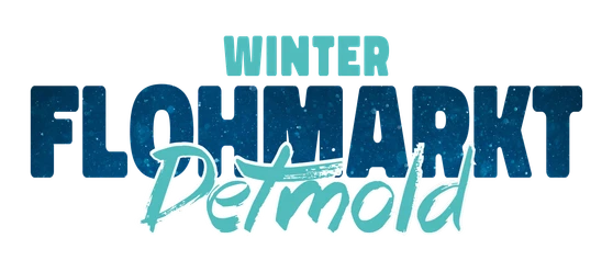 Logo des Winterflohmarkts Detmold in Türkis und Blau auf schwarzem Hintergrund