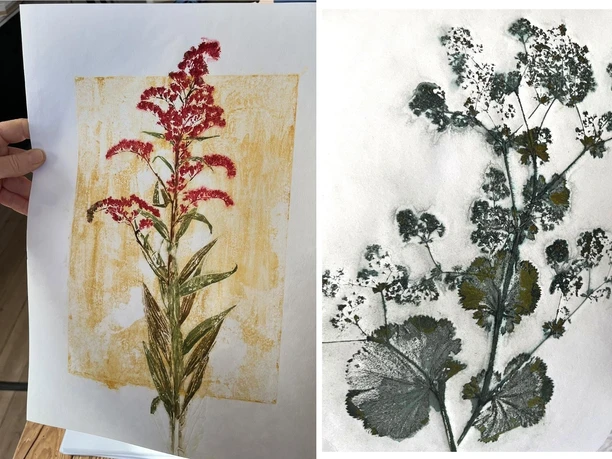 Naturdrucke gestalten mit Juhann Wallenberg zur Natur & Kunst-Kulturwoche auf Schloss Benkhausen