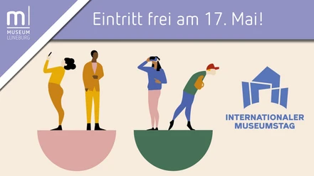 Internationaler Museumstag im Museum Lüneburg Bunte Illustration zum Internationalen Museumstag: Museumsbesucher*innen mit Handy, VR-Brille oder neugierigem Blick. Eintritt frei am 17. Mai!