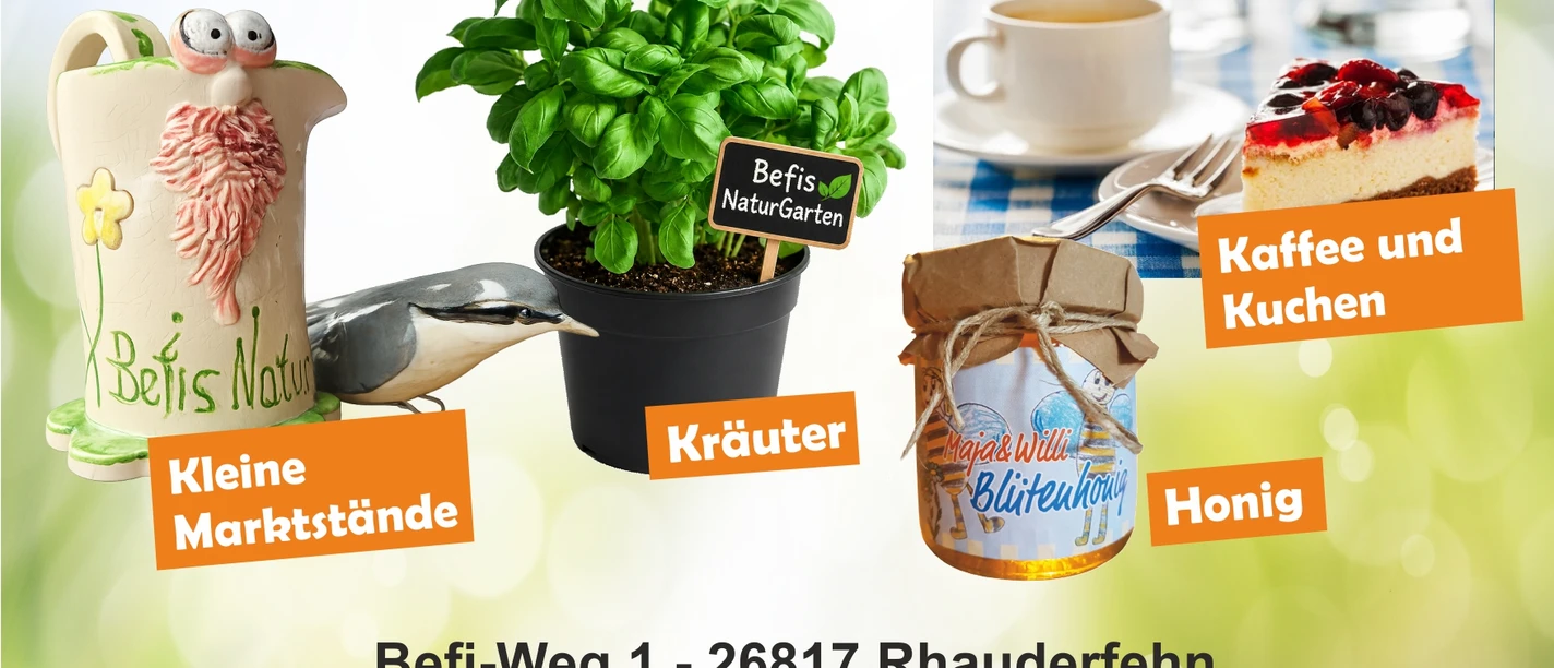 Gartentag.jpg Veranstaltungsplakat Gartentag am 24. Mai 2026. Motive: Marienkäfer, Kräuter, Honig und Kuchen.