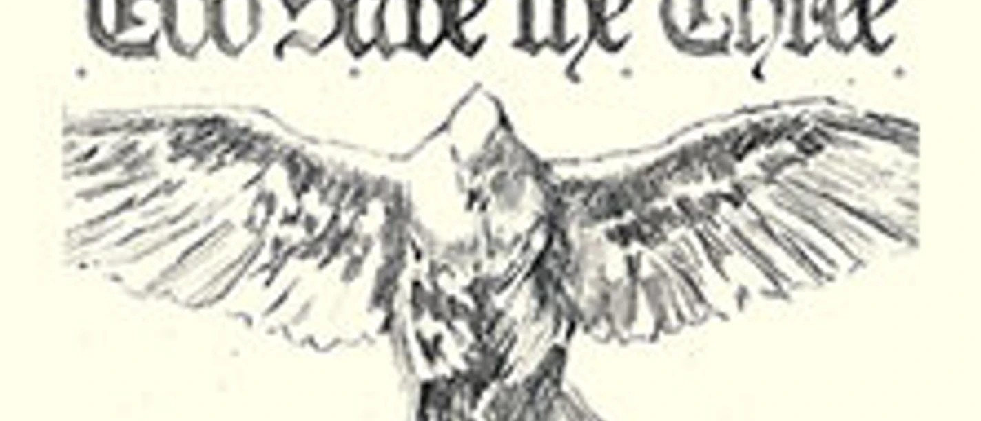 Grafische Schrift über einer gezeichneten, weit ausgebreiteten Vogelgestalt in hellen Tönen