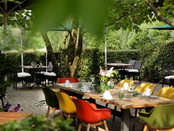 Blick auf die Terrasse des Restaurants