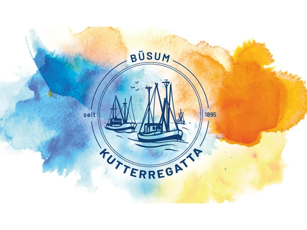 Logo Kutterregatta Büsum gezeichnete Kutter auf dem Meer mit dem Titel Büsum Kutterregatta seit 1895