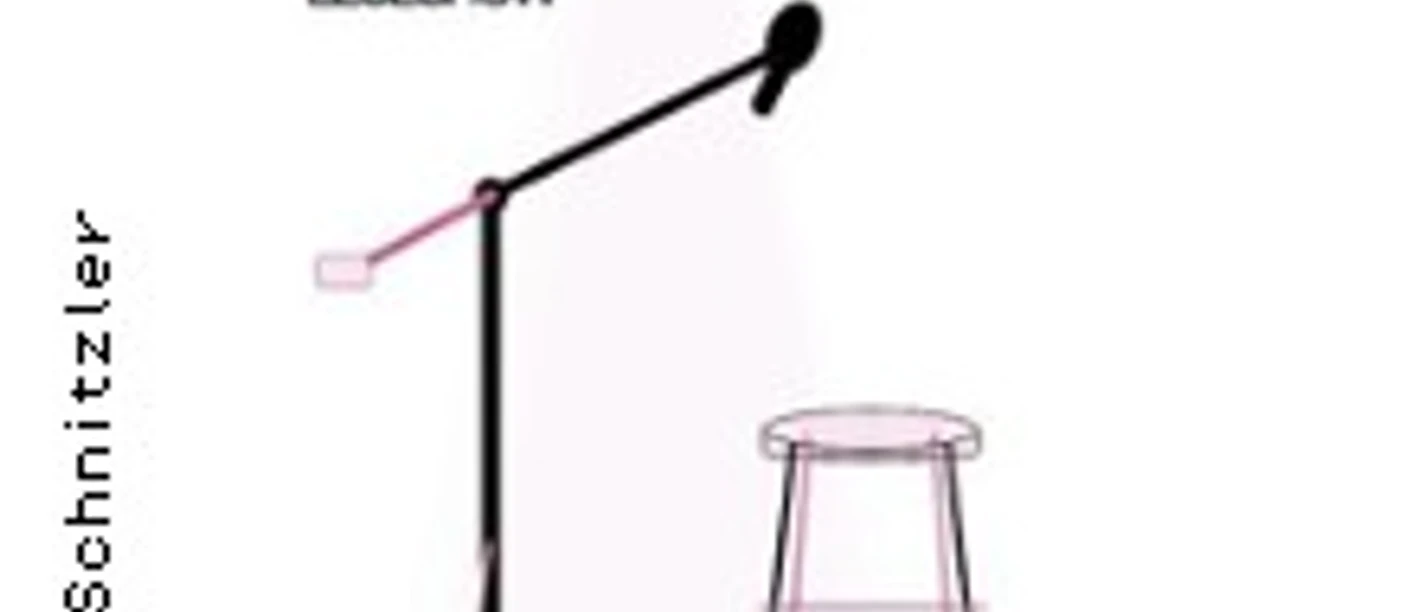 Grafik mit Mikrofonständer, Hocker und Schriftzug zur Leseshow 6 um acht.