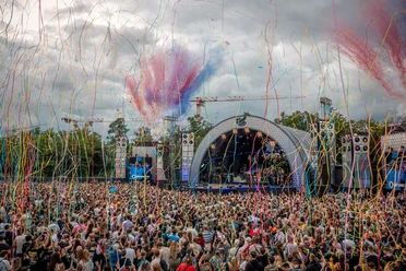 World Club Dome - Performance Festival stage with confetti and large crowd in Frankfurt