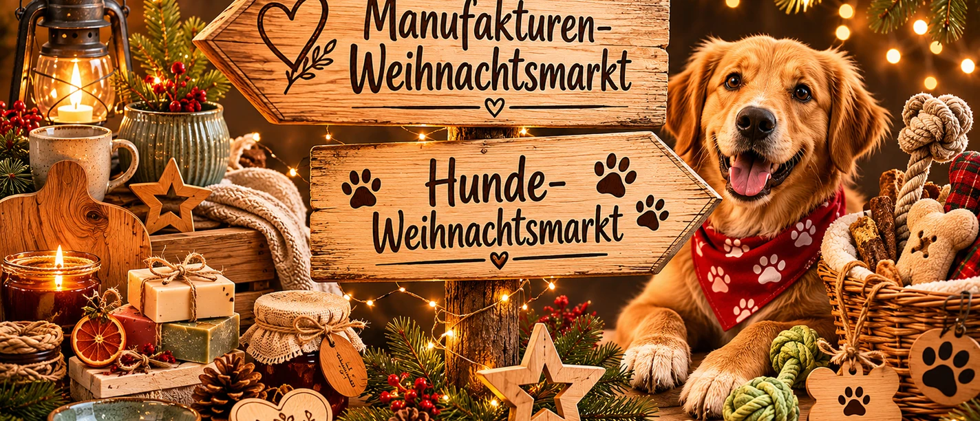 Kerstmarkt voor honden | voorbeeldafbeelding, AI-gegenereerd Hunde- und Manufakturen-Weihnachtsmarkt