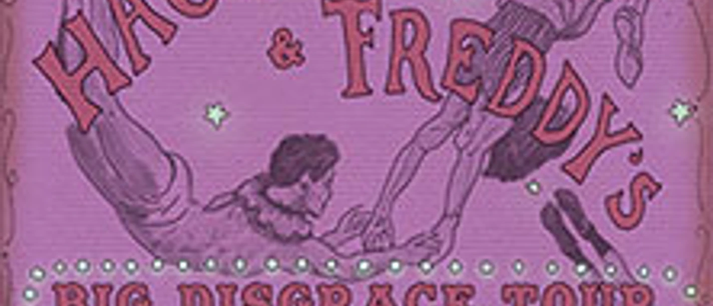 Rosa Tourplakat „Haute & Freddy’s Big Disgrace Tour“ mit verspielten Zeichnungen