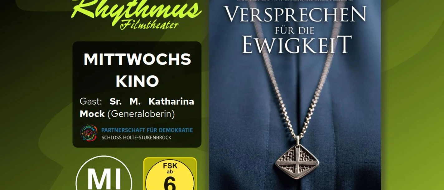 filmplakat-versprechenfuerdieewigkeitdiepaderbornervincentinerinnenimwandelderzeit.jpg Filmplakat Versprechen für die Ewigkeit mit Kreuzanhänger vor Ordenskleid