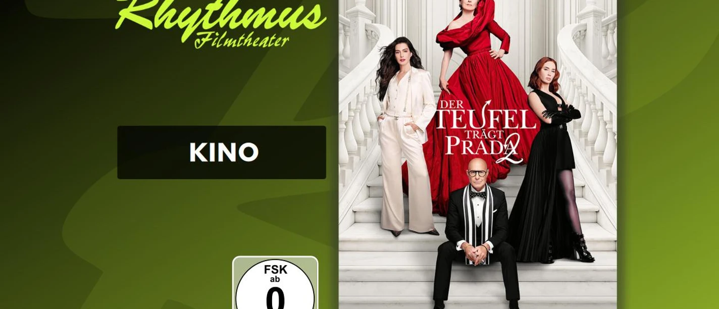 Filmplakat Der Teufel trägt Prada 2 mit vier elegant gekleideten Personen auf Treppe