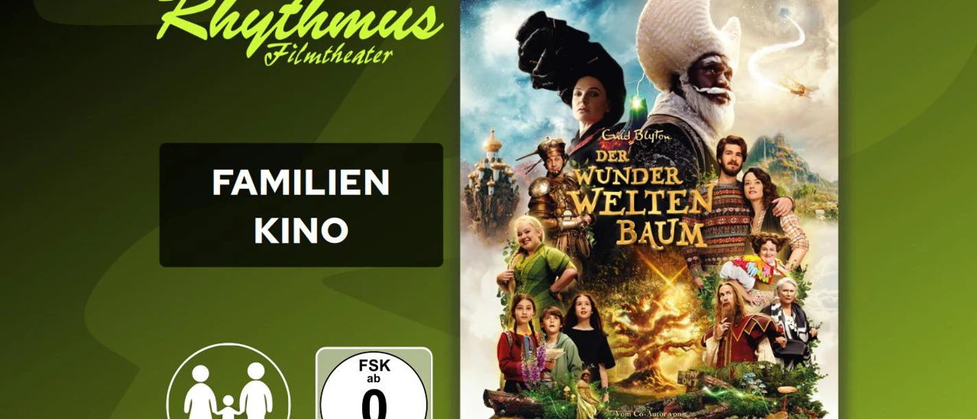 Filmplakat Der Wunderweltenbaum mit magischem Baum und Familienfiguren im Fantasiereich