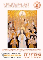 Plakat Chorfest Plakat mit goldenem Engelschor vor hellem Rundlicht und Infos zur Sonntags‑Matinee im Museum