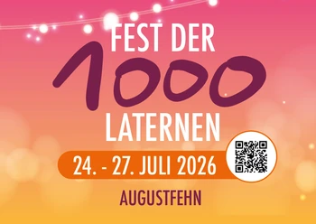 Postkarte.jpg Plakat für das Fest der 1000 Laternen vom 24. bis 27. Juli 2026 in Augustfehn mit QR-Code.