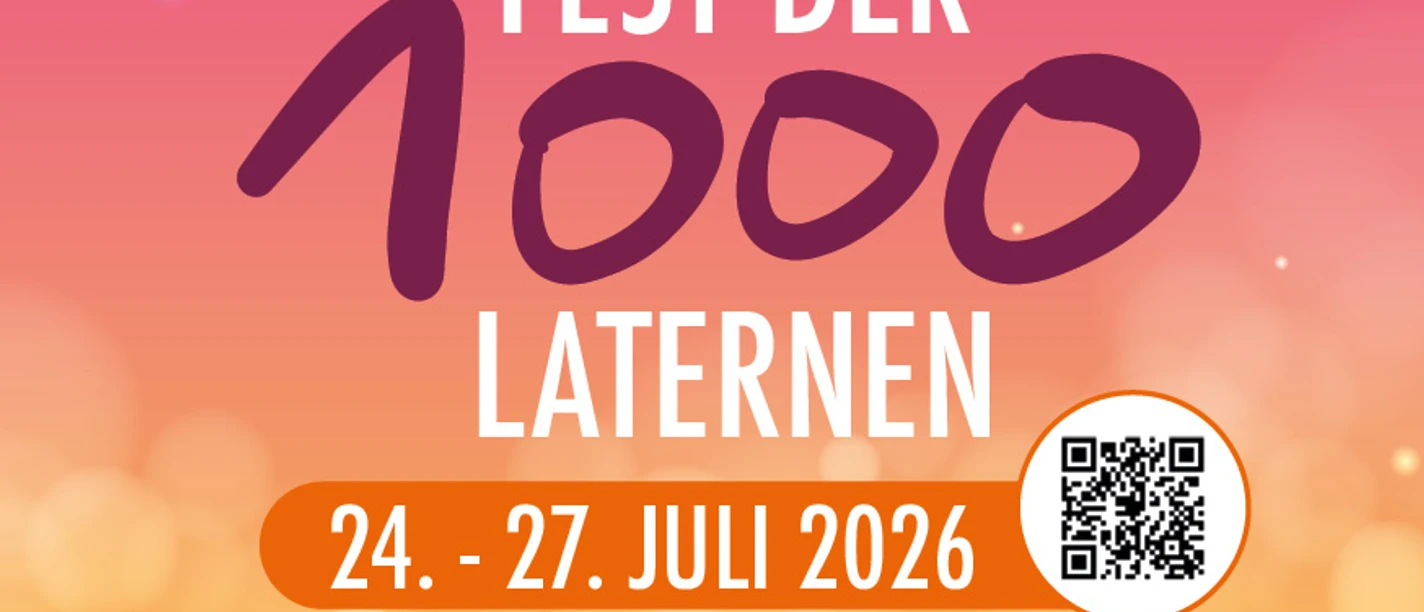 Postkarte.jpg Plakat für das Fest der 1000 Laternen vom 24. bis 27. Juli 2026 in Augustfehn mit QR-Code.