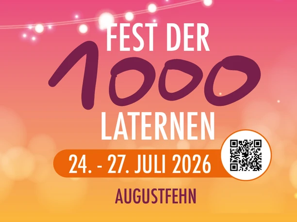 Postkarte.jpg Plakat für das Fest der 1000 Laternen vom 24. bis 27. Juli 2026 in Augustfehn mit QR-Code.